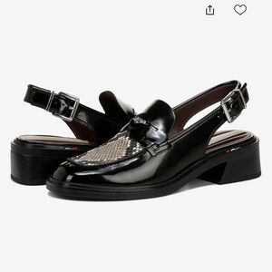 Franco Sarto Black Patent & Snake-Print Slingback Loafers